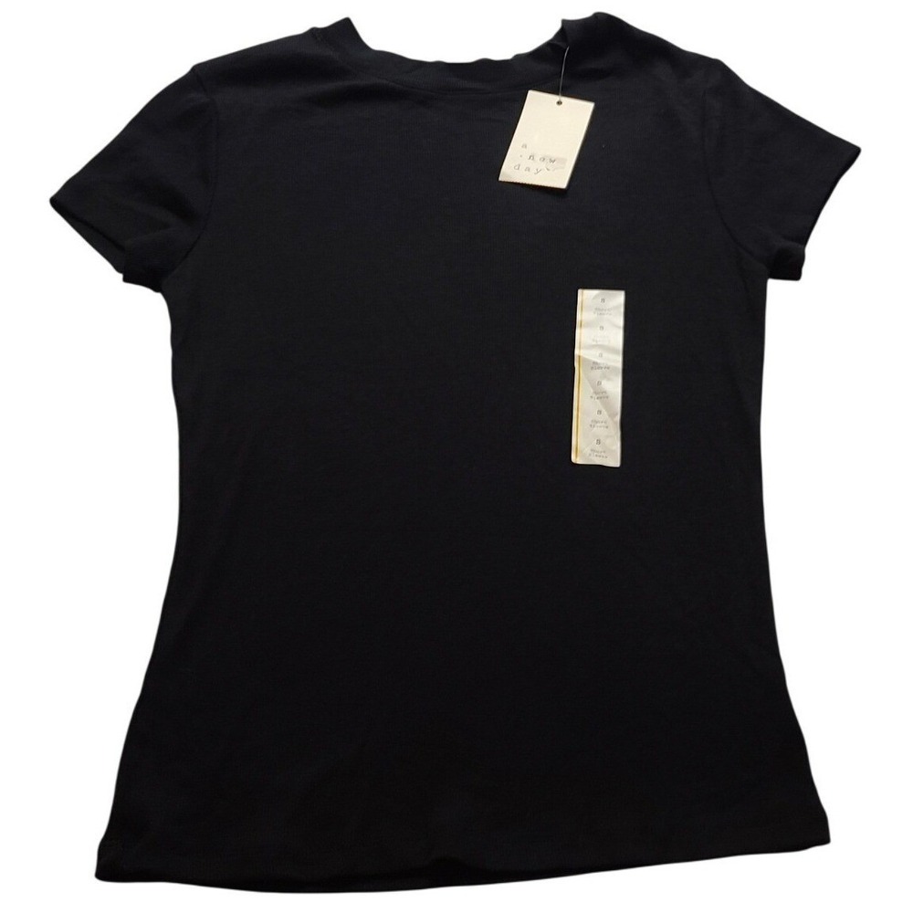 A New Day Women's Ribbed Short Sleeve Crewneck T-Shirt Black S Casual Blouse NWT